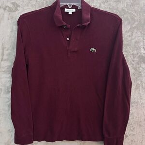 Lacoste Long-Sleeve Polo Shirt - Medium Burgundy